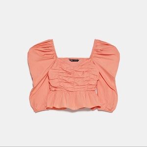 Zara Coral Peplum Top S